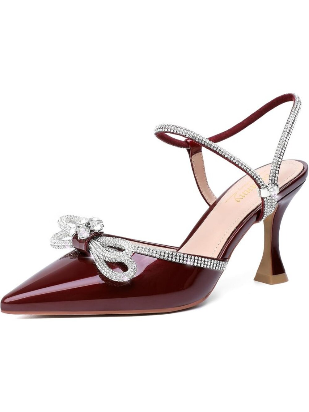 Women's Burgundy Pointed Closed Toe Bow Pumps Comfort High Heel Prom Dress Shoes